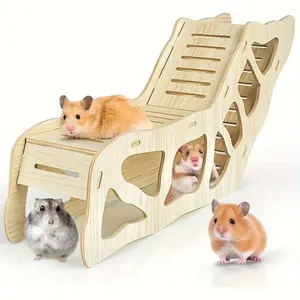 Wooden Hamster and Mouse Tunnel Shelter, Climbing Ladder, Cage Decoration, Hamster Cage Habitat, Safe Small Animal Climbing Structure, Easy Clean, Durable Design