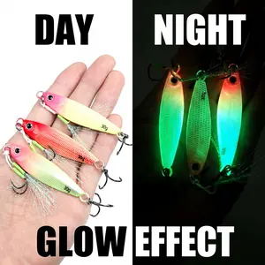 3-Piece Set 7g-40g Night Glow Jig Fishing Lure, Slow Sinking Metal Bait for Mackerel Bass Bluefish, Dual Hook Sea/freshwater Fishing