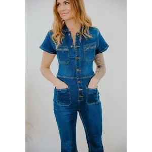 HARPER FLARED DENIM JUMPSUIT - DARK WASH