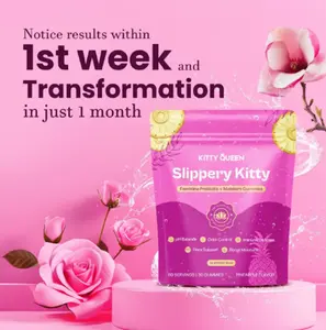 Slippery Kitty Feminine Probiotic + Moisture Gummies-All in One Solution with Slippery Elm 60 CountPineapple Flavor