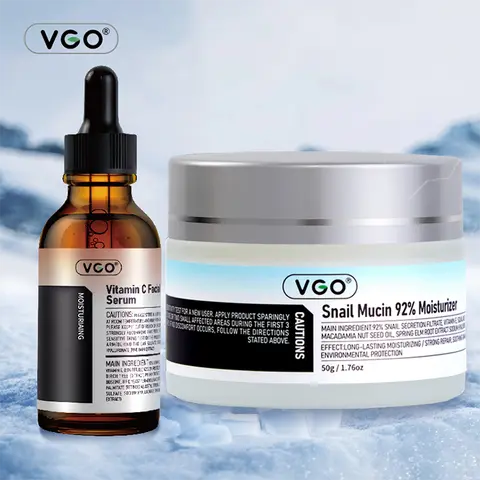 VGO Skincare Set: Vitamin C Serum 30ml & 92% Snail Mucin Gel Cream 50g | Hydrating Moisturizing Daily Facial Care for All Skin Types