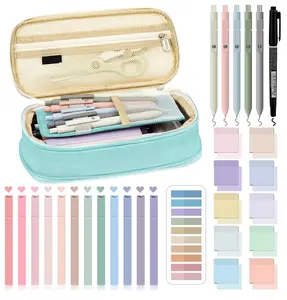 39 Pcs Aesthetic Book Annotation Kit with Pencil Case, Highlighters, Gel Pens, Transparent Sticky Notes for Bible Study, College & School Supplies