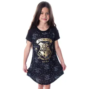 Harry Potter Girls' Hogwarts Castle Gold Foil Nightgown Pajama Sleep Shirt Top