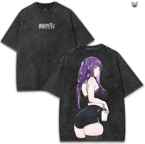 Fern x Frieren Anime Double-Sided Shirt – Washed Black 260GSM Tee Featuring Soft Girl Pose | For Fantasy Fans Only G