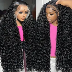 30 36 Inch HD Transparent 13x6 Water Curly Lace Frontal Human Hair Wigs 200 Density Brazilian Deep Wave 13x4 Lace Front Wig For Women