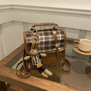 Women's Plaid Backpack Purse Fashionable Casual Daypack for Adults(with pendant)