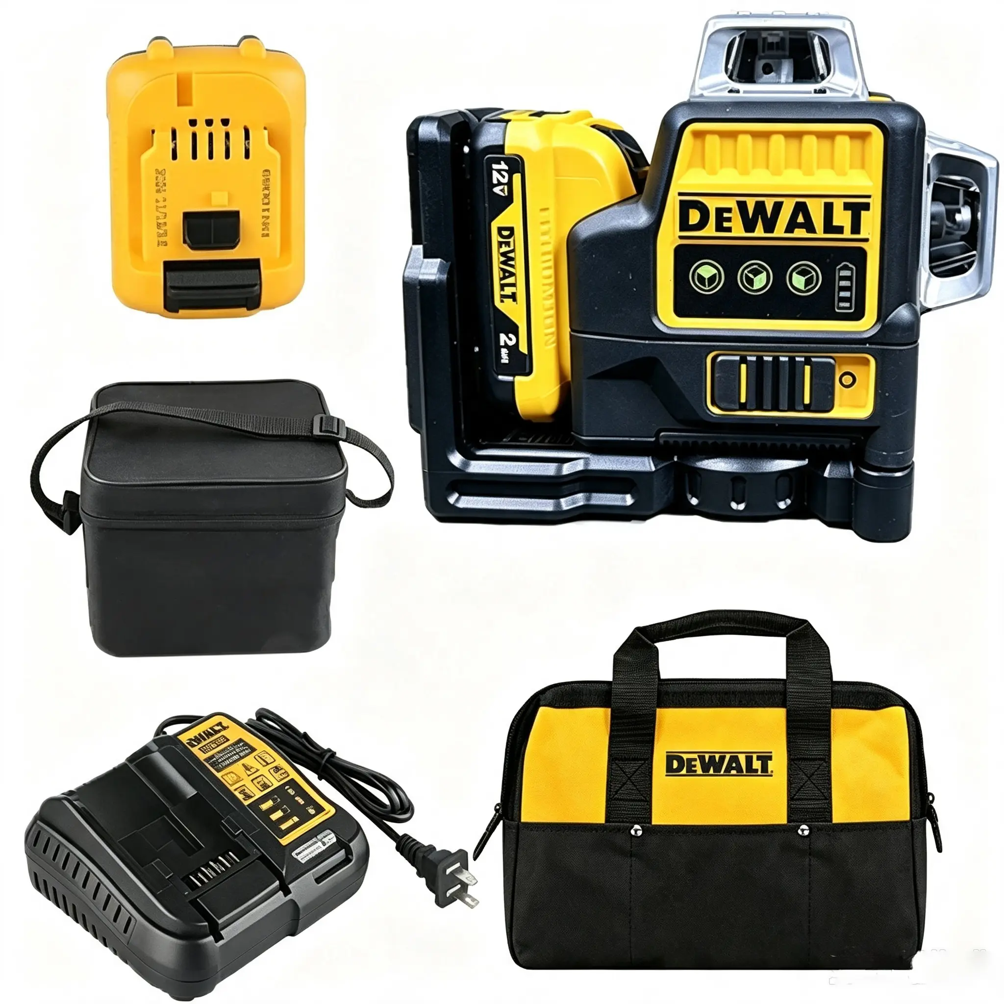 DEWALT DW089LG Green Laser Level, 3×360°  Room Leveling, 12V MAX Self-Leveling Tool for Home Improvement & Construction Projects size metric magnetic mount Cordless coverage degree task work tile