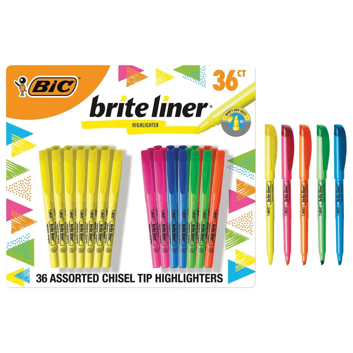 BIC Brite Liner Assorted Highlighters, Chisel Point, 36-count