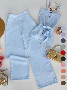 New Women's Solid Color Strap Long Pants Two-Piece Set, Versatile Casual Wear, Comfortable and Stylish, Perfect for Daily Use