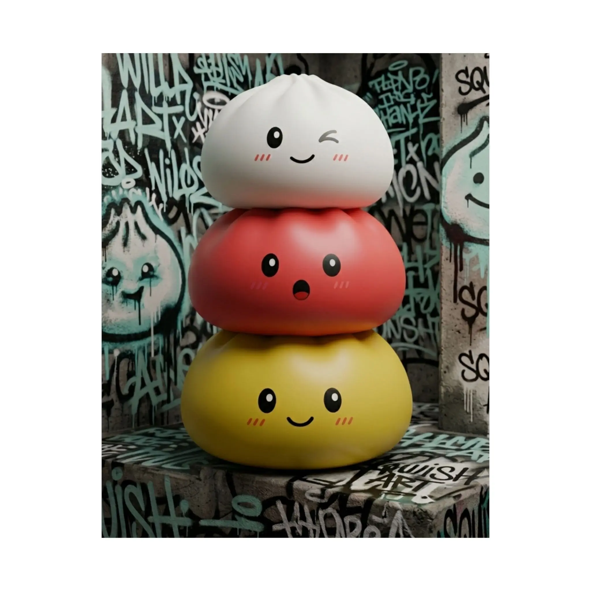 Stacked Kawaii Dumplings Matte Poster | Cute Food Wall Art