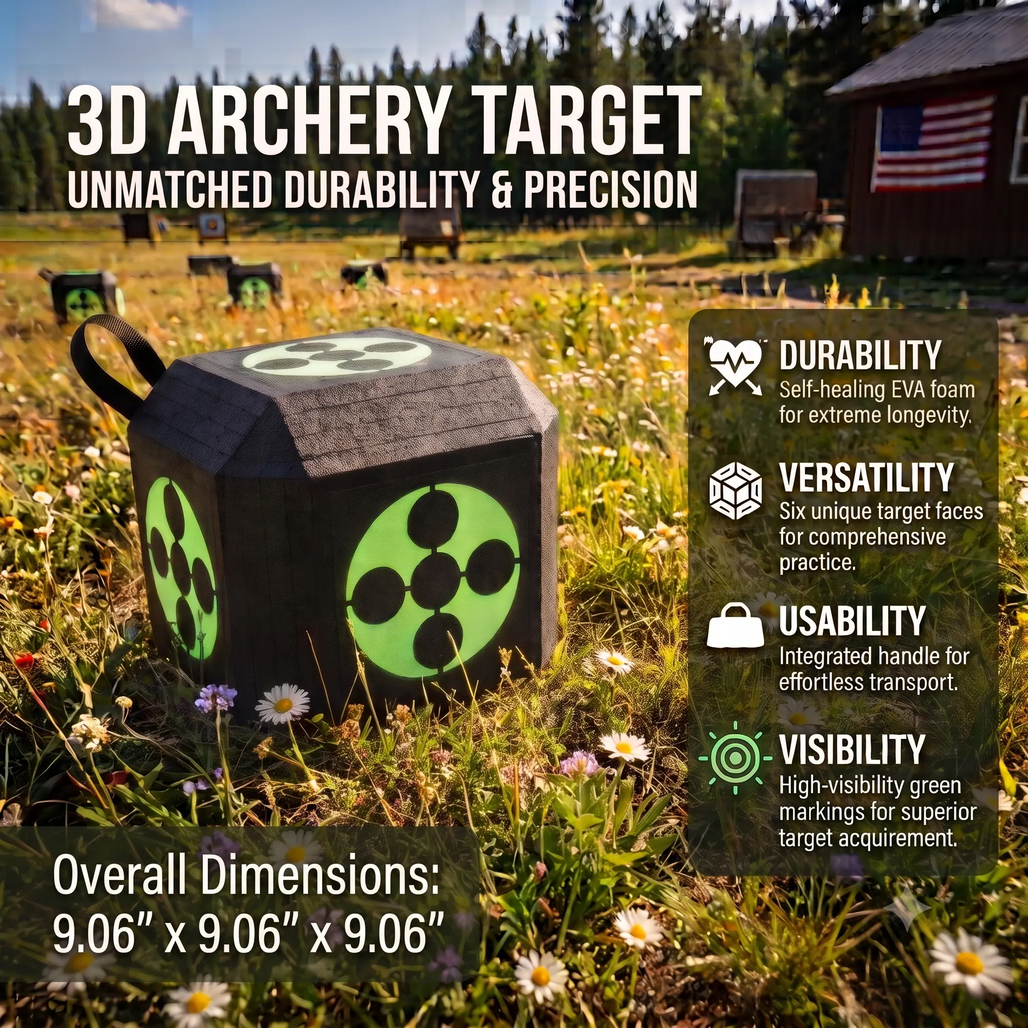 9.06 * 9.06 * 9.06 Inch 3D Archery Target with Self-Healing Foam, Multi-Faceted Cube Design, Portable and High-Density Outdoor Archery Target, Ideal for Beginners and Professionals - Ideal Gift for Archers (Black), Archery Accessories