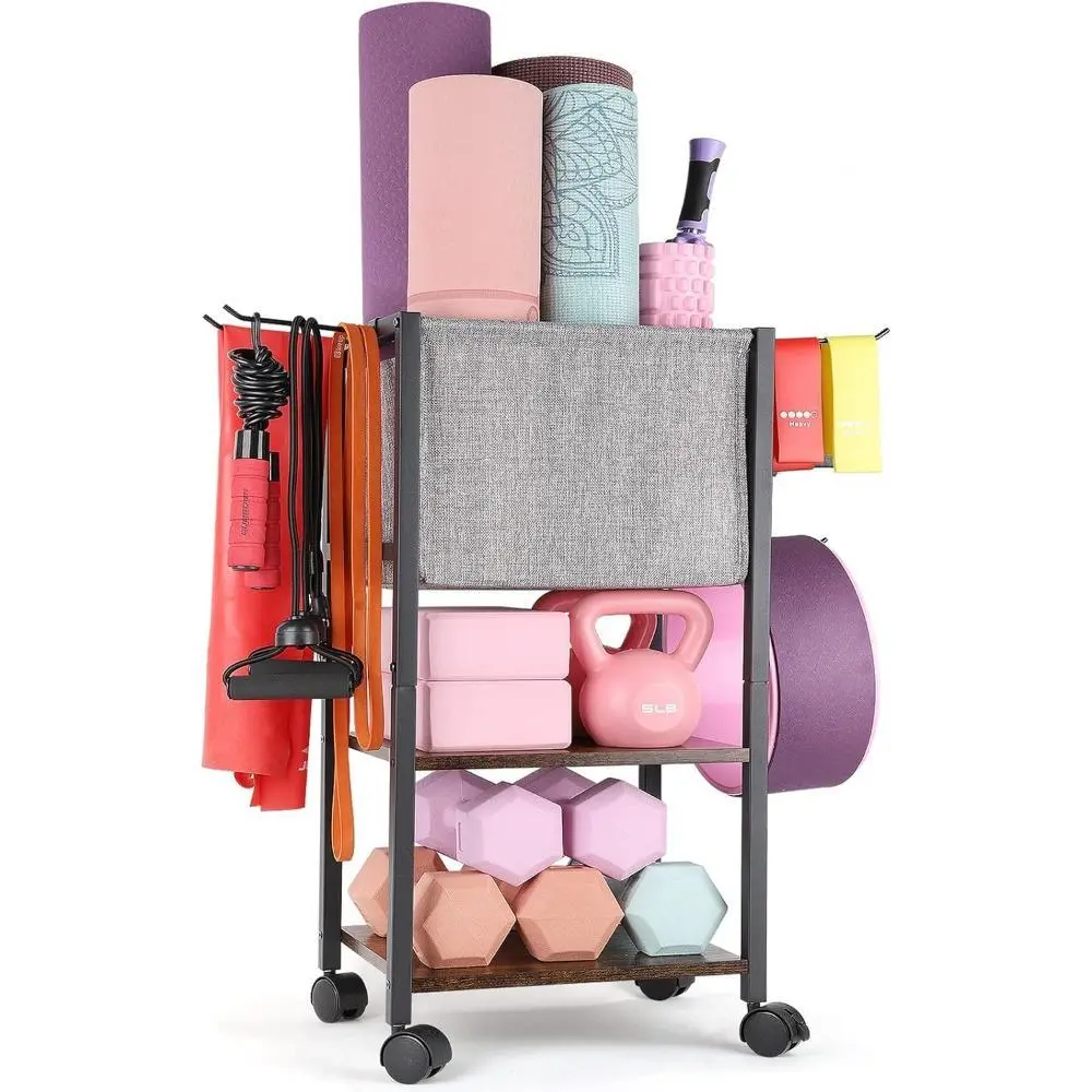 Yoga Mat Storage Rack and Holder For Dumbbell, Kettlebell and More Gym Accessories Home Gym Workout Equipment Organizer Gym Essentials Women Men Fitness Exercise Equipment Organization