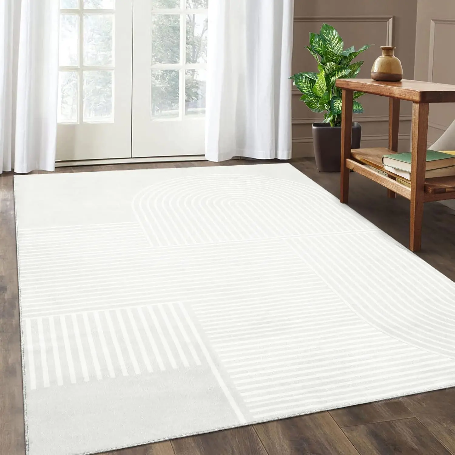 GARVEE 8x10 Rug for Living Room Washable Rug Modern Abstract Area Rugs Non Slip Stain Resistant Floor Covering Non Shedding Low Pile Geometric Mats for Bedroom, Dining Room, Beige