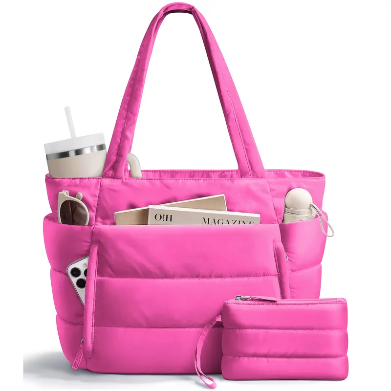 (Auction) Puffer Tote Bag for Women with Makeup Bag, Large Work Laptop Bag, Lightweight Travel Bag with Zipper Gifts for Mom Wife Teacher Nurse Quilted Shoulder Handbag for School Gym summerwins