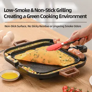 AORAN 1000W Portable Korean-Style   Pan Titanium Non-Stick Dual-Zone Cooking 5-Level Temp Control Low Smoke Less Oil Multi-Functional for Home Cooking