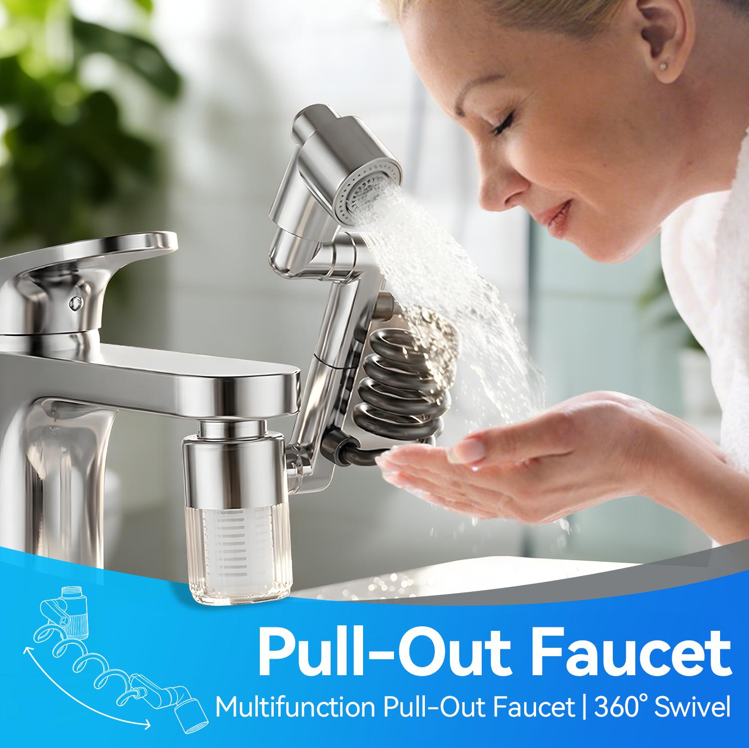 AQUPUVIR Sink Faucet Filter 360°Rotating,Aerator Faucet 1 Pcs of Sink Water Filter and 2 Filter Elements Set, Bathroom Sink Filter Removes Fluoride Hard Water, Faucet Filter Faucet Extender for Home Kitchen Sink