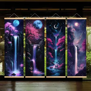 Waterfall Pattern Wooden Hanging Banner, 4 Counts/set Modern Art Decoration, Moon Sign Home Decor, Perfect Living Room Decor, Office Poster, Room, Home Poster, Hallway Mural, Ornaments