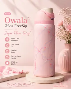 Owala Sugar Plum Fairy 32 Oz FreeSip Water Bottle Pink Bow