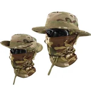 Camouflage Tactical Boonie Hat Set Multifunctional Outdoor Fishing Hat Fisherman Hat Sun Protection Breathable Round Brim Hat for Men