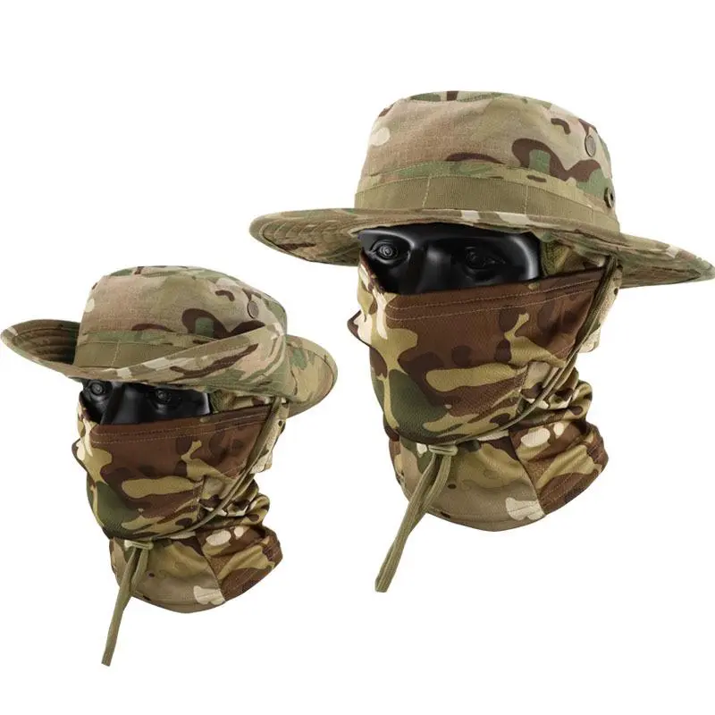 Men's Camouflage Tactical Boonie Hat Set - Multifunctional, Breathable Round Brim Sun Protection Hat for Outdoor Fishing Sports