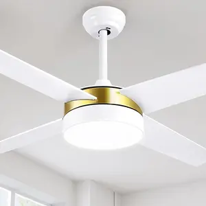 Yitahome 52 Inch White Gold Ceiling Fans with Light and Remote, Dimmable Fan for Indoor , Modern Wood LED Fan with Quiet Reversible Motor, Memory Function, for Bedroom, Living Room