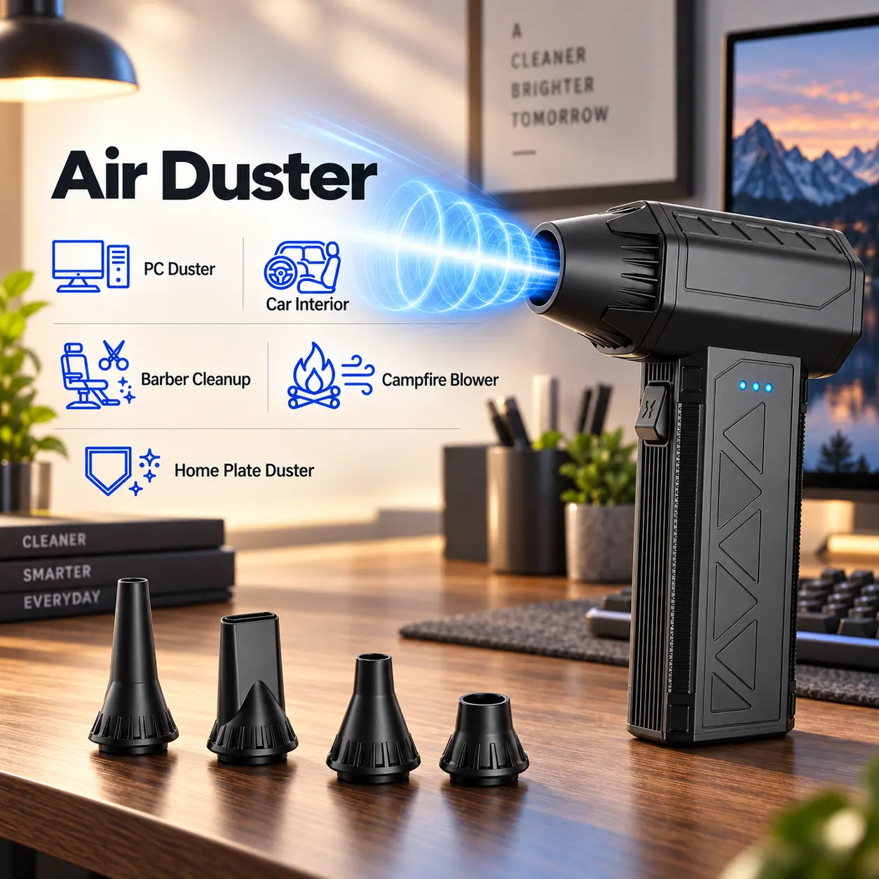 Cordless Turbo Fan Air Duster - Electric Computer Cleaner, Jet Airflow Design, Keyboard Cleaning Tool, Adjustable Levels, Home Essential Gadget, for PCs/Cars/AC Vents, Tools