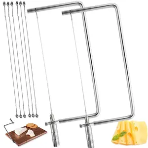 7.5in Stainless Steel Cheese Slicer Kit DIY Giftable Cheese Cutting Kitchen Accessories with 2 Slicers + 8 Wires, Marble Board Cheese Cutter Hardware Components