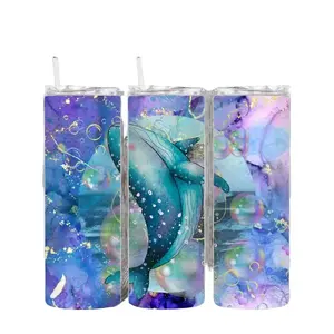 Stay Hydrated with the Whale 20oz Tumbler - Sublimated Design, Sliding Lid, and Plastic Straw Included