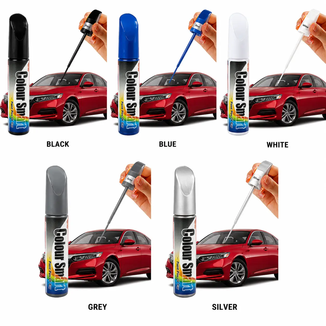 Colour Smart 2-in-1 Car Touch Up Paint Pen for Scratch Repair Fine Tip & Brush 5 Color Options Easy Application Fast Drying Effective Protection