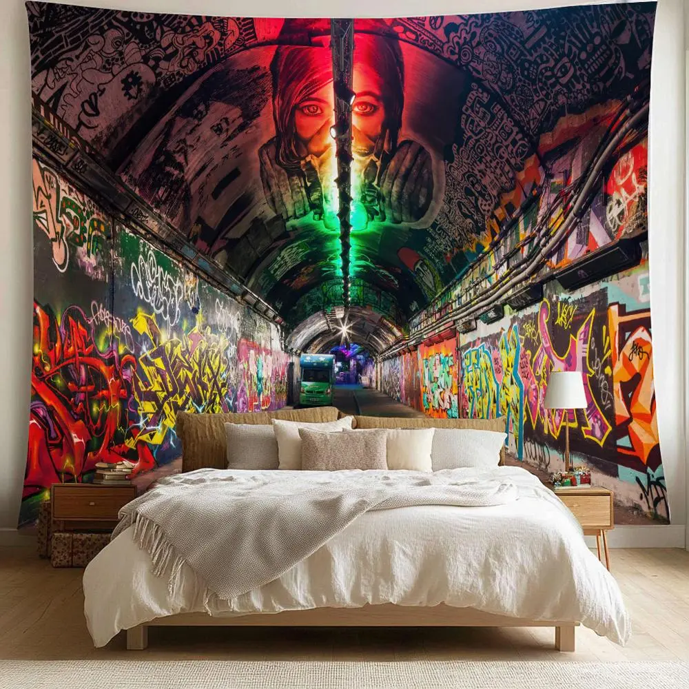 Custom Aesthetic TapestryGraffiti Pattern Tapestry, Colorful Graffiti Wall Art, Hip Hop Street Graffiti Wall Grunge Style Home Decor Tapestry, Living Room Dormitory Decor LightweightAnime Flag Letter Print Personalized Wall Decor Festival Background Hangi