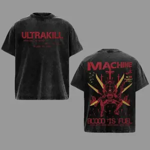 Ultrakill 'Blood Is Fuel' Double Sided T-Shirt, Vintage Oversized Streetwear Tee, Unisex FPS Video Game Graphic Shirt Inspired by V1 Machine, fall outfits, Gift for Gamers