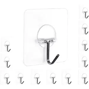 12 Packs Heavy Duty Adhesive Wall Hooks, Nail Free Sticky Hangers with Stainless Hooks, Utility Towel Bath Ceiling Hooks for Bathroom Kitchen