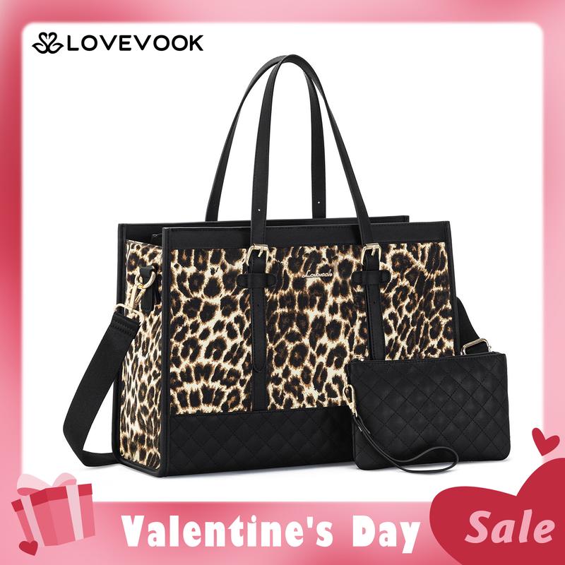 【Valentine's Day Gift】LOVEVOOK Laptop Tote Bag with Clutch Purse, Canvas Computer Bag Office Briefcase, Casual Handbag for Travel, Crossbody for College, Teacher, School TikTokShopJumpstartSale