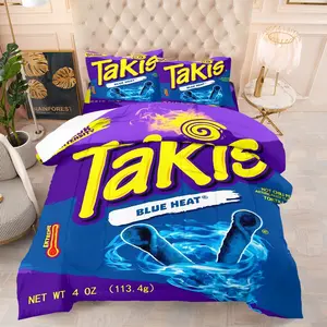 Takis Blue Heat Print Quilted Bedding Set with Comforter and Pillowcases, Vibrant Blue Bedroom Décor, Soft and Skin-Friendly, Soft Bedding Sets