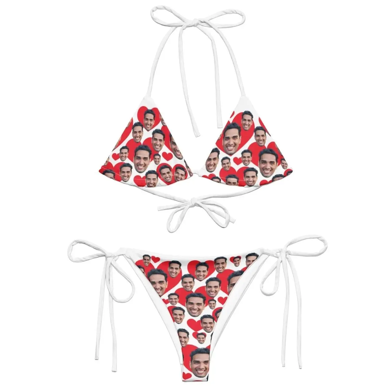 Personalized Custom Photo String Bikini Set for Women, Funny Face Love Print Swimsuit, Unique Romantic Beach Gift