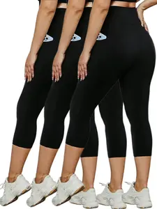 3 Pack Plus Size Capri Leggings for Women High Waisted Capri Leggings with Pockets for Women Tummy Control Yoga Capri Pants