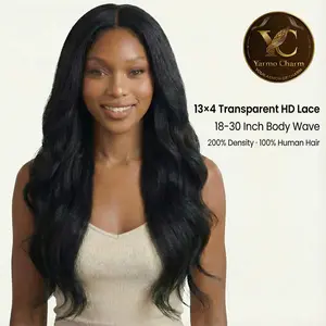 Yarmo Charm 13x4 Lace Front Human Hair Wigs 200 Density Body Wave Nature Color 18-32 Inches Full Voluminous 100% Human Hair 360° Display for Natural Look