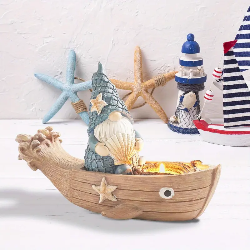 Cordless Resin Beach Gnome Statue - Home Office Tabletop Decor, Summer Outdoor Pool Ornament, Nautical Decor Gift (Variant1), Resin Statue