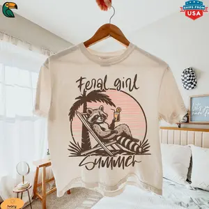 Comfort Colors® Feral Raccoon Vogue Boxy Tee, Retro Feral Girl Summer Cropped, Girls Raccoon Cropped, Raccoon Lover Gift Summer Boxy Tee