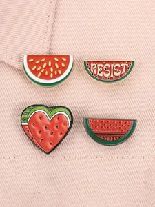 4 Piece Set Watermelon Enamel Pins World Peace Freedom Cultural Symbol Alloy Brooches Lapel Backpack Badge Fashion Jewelry Accessories Gifts for Friends