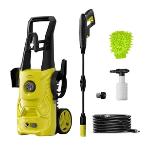 Electric Pressure Washer with Foam Cannon - 1500W High Power, 2.6GPM Flow, Adjustable Spray, Compact Wheel Design for Home & Outdoor Use
