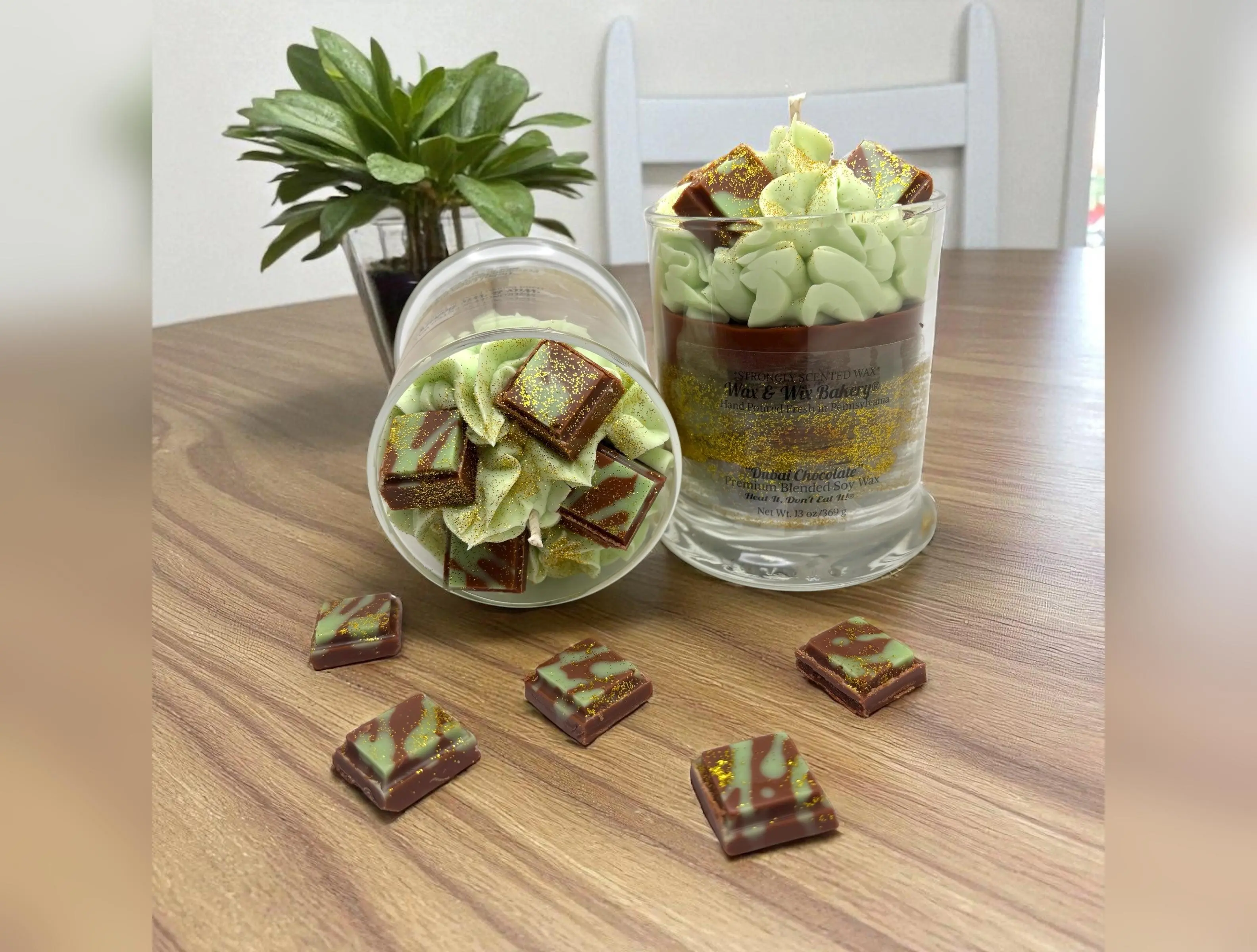 Dubai Chocolate Luxury Candle. Large 13 oz. Soy Candle/Chocolate/Pistachio. Strongly Scented Candle/Dessert Candle