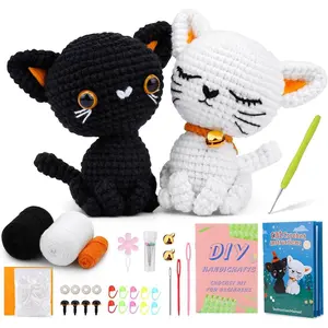 Crochet Kit for Beginners, Crochet Animal Kit, 2PCS Cat Starters Crochet Kits Knitting Kit with Yarn, Crochet Hooks, Video Tutorials, Easy Crocheting for Adults Craft