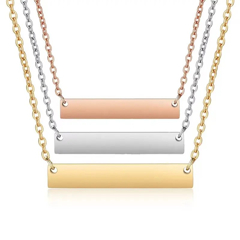Stainless Steel Delicate Bar Pendant Necklace in Rose Gold Silver and Gold Minimalist Design for Everyday Wear