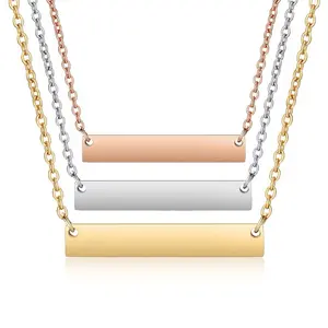 Stainless Steel Delicate Bar Pendant Necklace in Rose Gold Silver and Gold Minimalist Design for Everyday Wear
