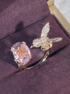 Women's Copper Ring with Artificial Zircon Bird Design, Casual Jewelry Accessory for All Seasons, Perfect Gift for Women