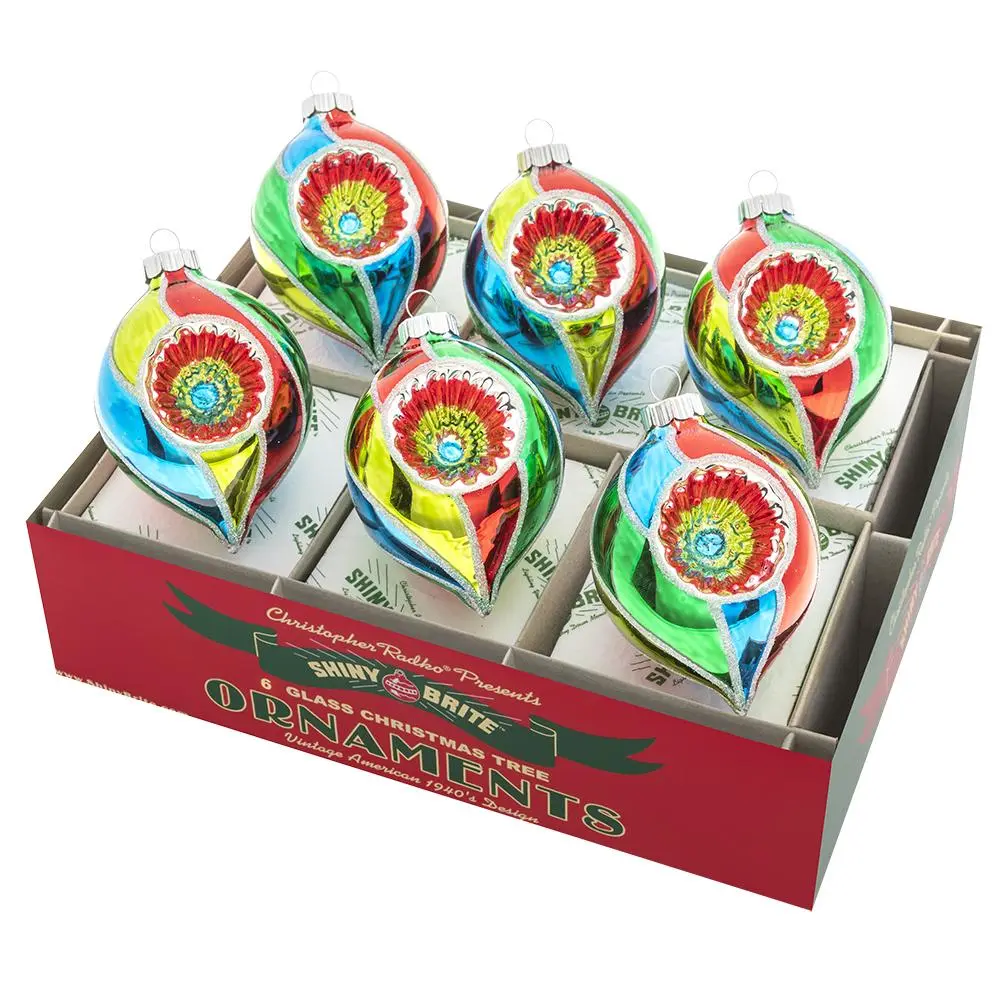 Vintage Festive Decorations Set - 6-Count 3.25" Decorated Reflector Tulips, Holiday Splendor Decoration Ornament for Home Festive Supplies