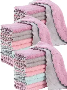 24-Pack Kitchen Dish Cloths, Soft & Absorbent Coral Fleece Towels, Microfiber Cleaning Cloths, Fast-Drying, Nonstick Oil, Washable for Dishes & Glass