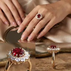 Ruby ring, fashionable and simple, women's diamond-encrusted jewelry, wedding diamond ring