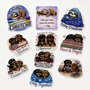 Tilly, Story & Page Die-Cut Sticker Packs - Cute Bookish Dog, Sloth Stickers